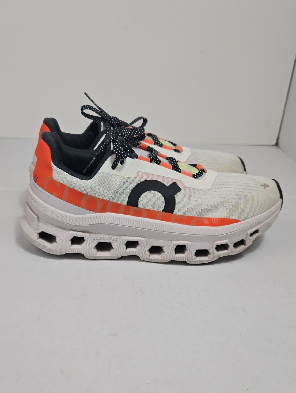 on cloud monster womens Sz 9 White/Orange Running Shoes Sporty Athletic Gym
